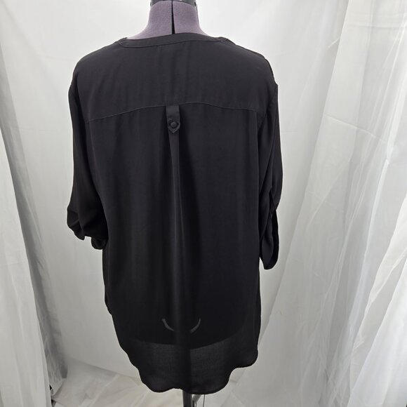 810-5 Torrid Black Chiffon Harper ¾ sleeve hi-low Tunic Blouse Size 1 14/16 - Picture 7 of 12